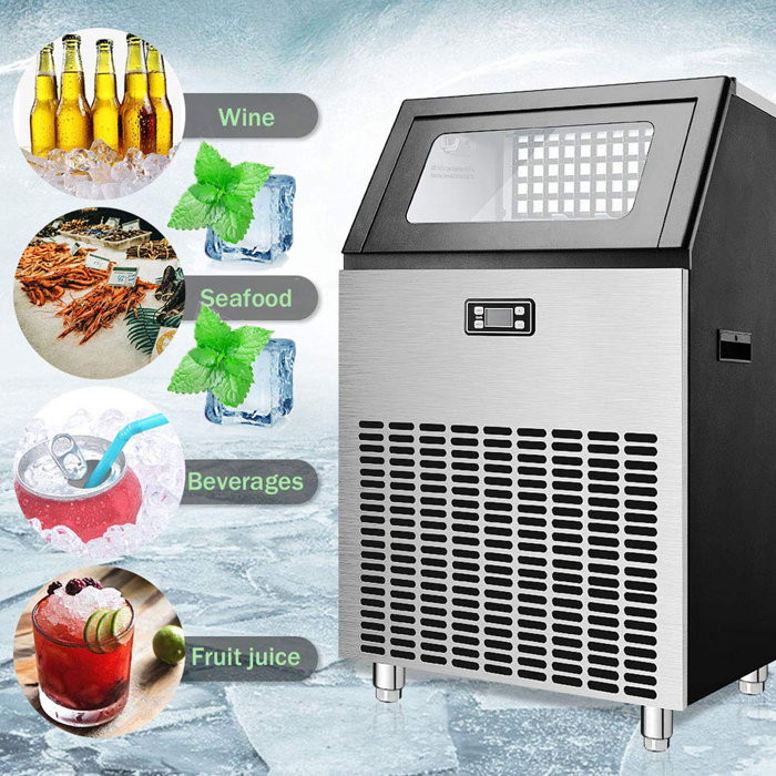 Antarctic Star 200 Lb. Daily Commercial ice maker 55lbs Storage Bin，Automatic cleaning function